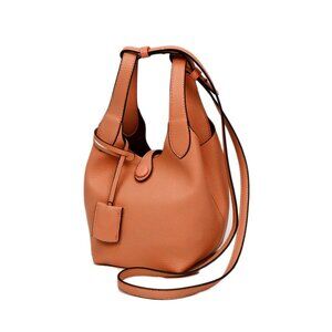 Tigerstars Tan Mini Pebbled Faux Leather Bucket Crossbody Bag